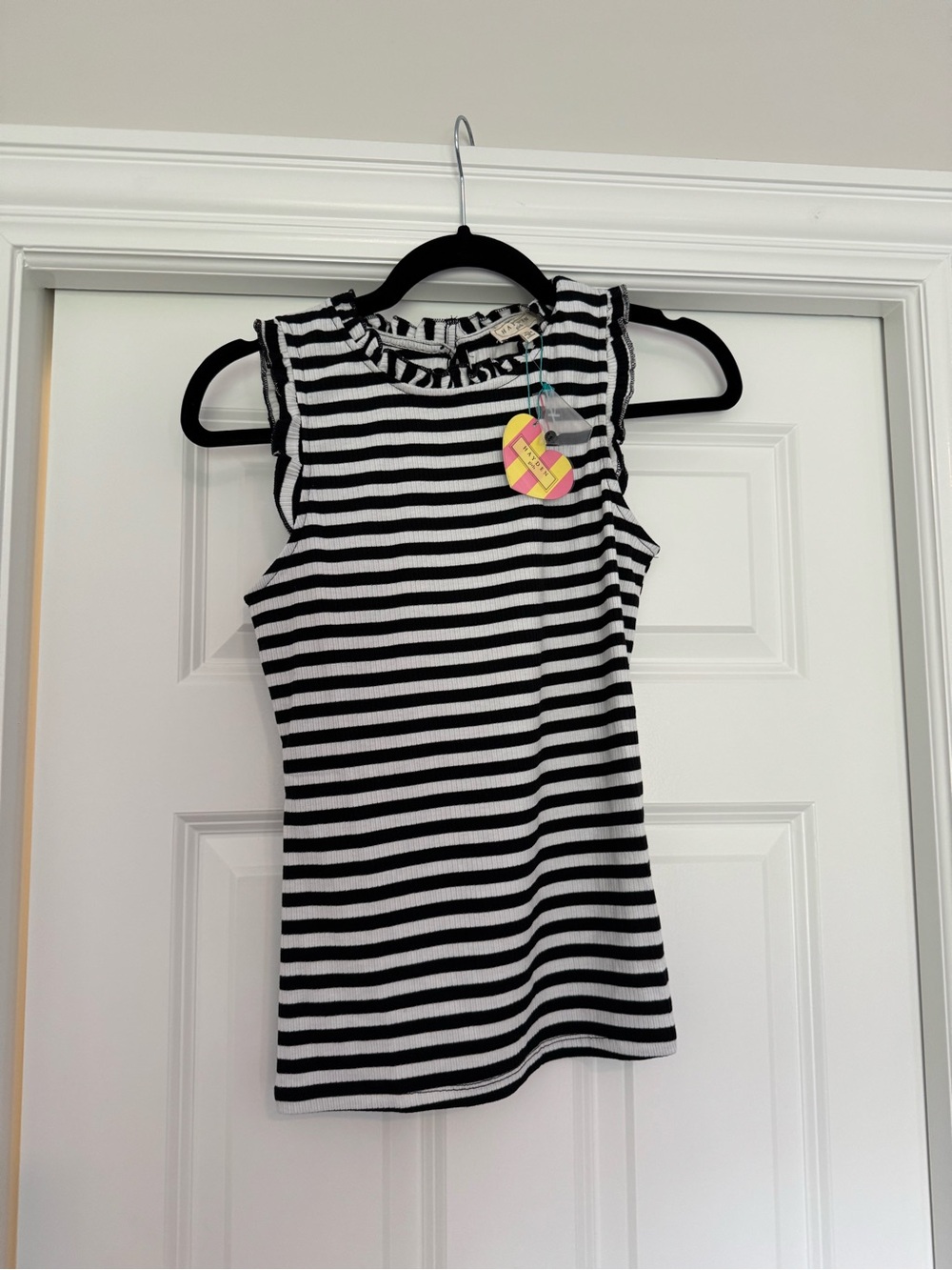 Hayden Black & White Striped Ruffle Tank Top
